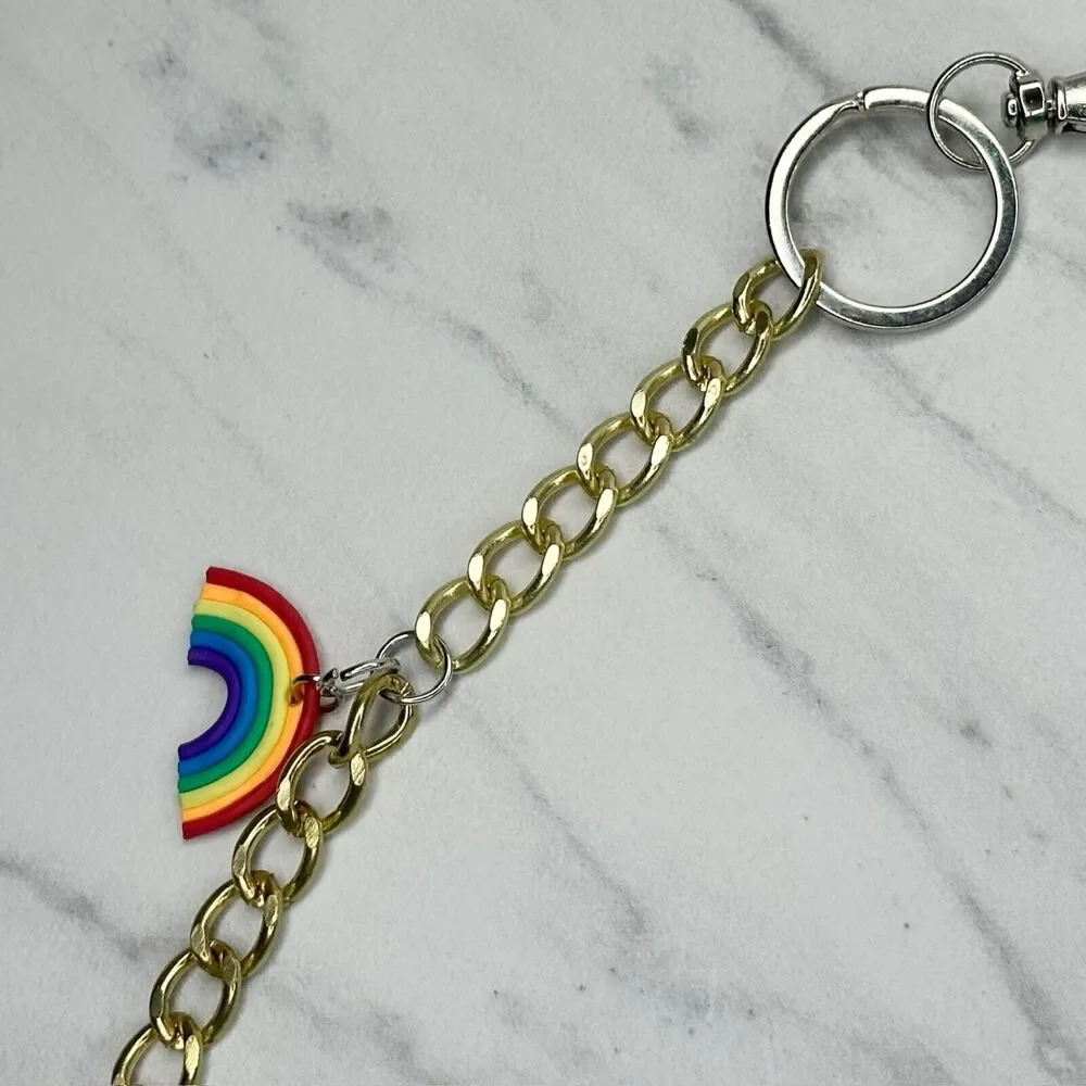 Rainbow Charm Gold and Silver Tone Chain Link Pants Chain